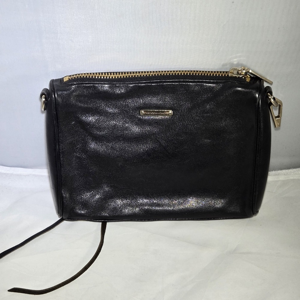 Rebecca Minkoff Black Genuine Leather Studded MOTO 4 Zip Crossbody Bag‎